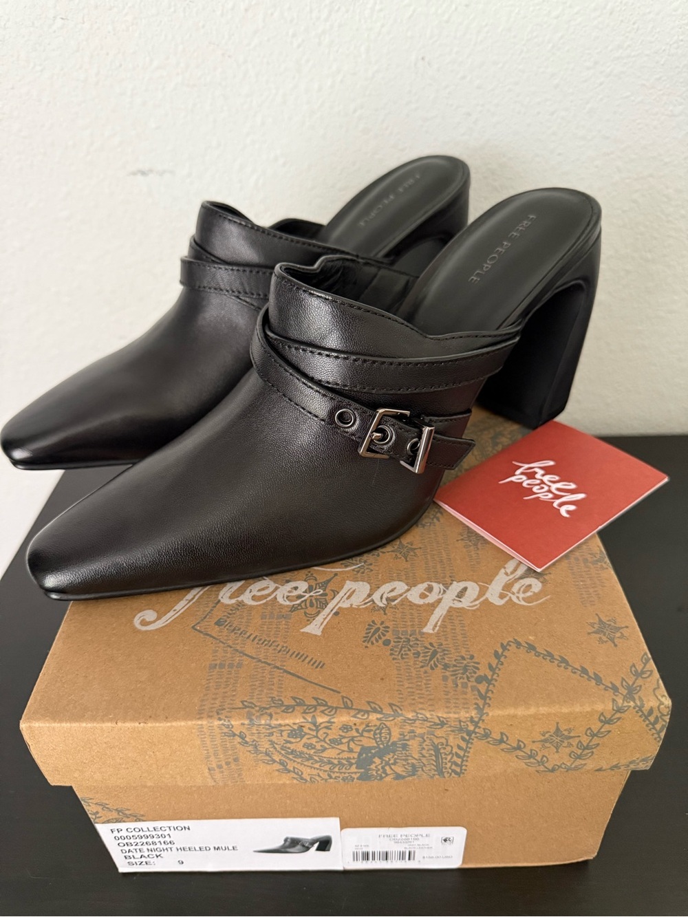 NEW Free People Date Night Heeled Mule in Black